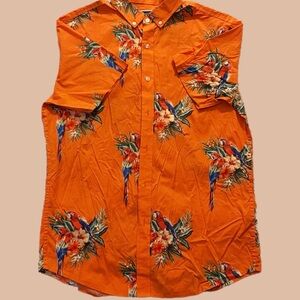 Orange Tropical Print Men's Shirt